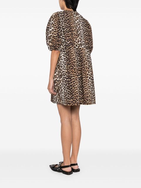 GANNI leopard printed cotton mini dress - Brown