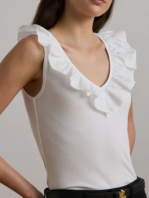 Lauren Ralph Lauren top bawełniany kolor biały 200957654