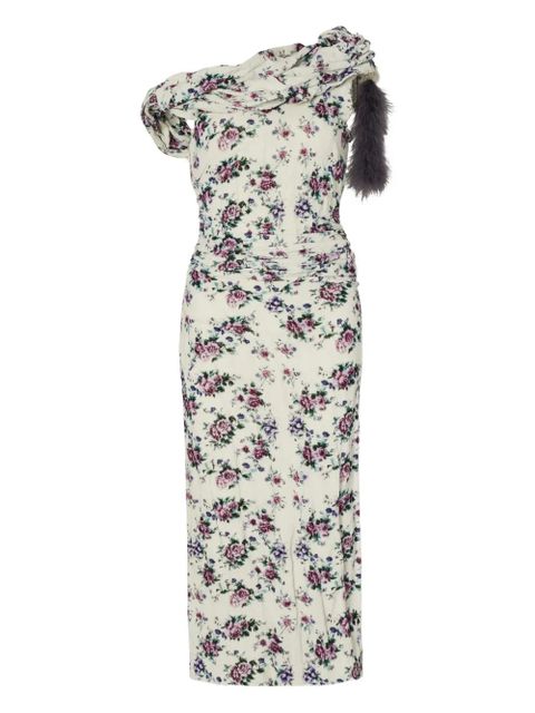 Tory Burch floral-print velvet midi dress - Neutrals