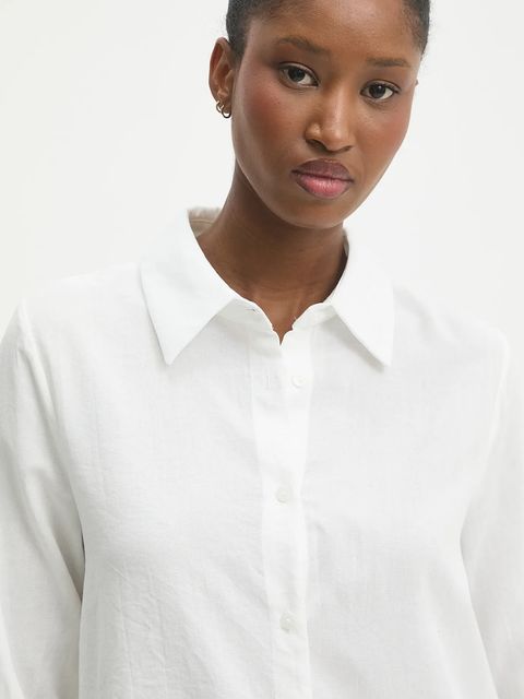 Answear.LAB koszula lniana damska kolor biały regular z kołnierzykiem klasycznym