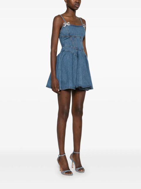 Self-Portrait denim flared mini dress - Blue