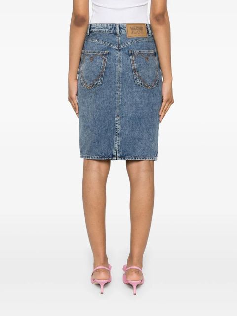 Moschino logo-appliqué pencil denim skirt - Blue