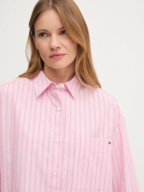 Tommy Hilfiger koszula bawełniana damska kolor różowy relaxed z kołnierzykiem klasycznym WW0WW45892