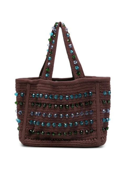 SANDRO bead-embellished crochet-knit tote bag - Brown - zdjęcie produktu nr 1
