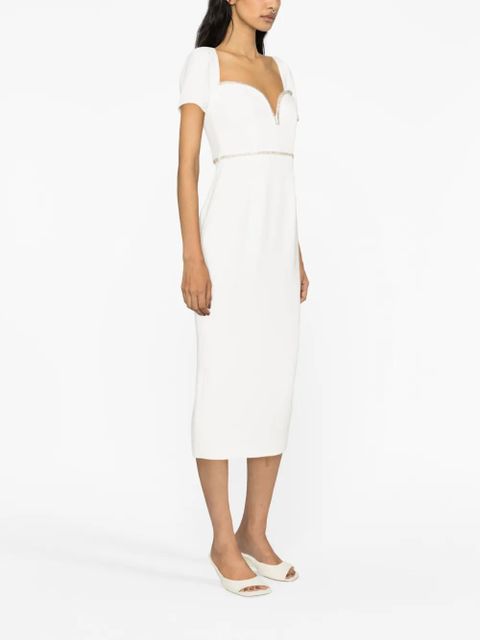 Self-Portrait White Diamante Trim Split crepe midi dress