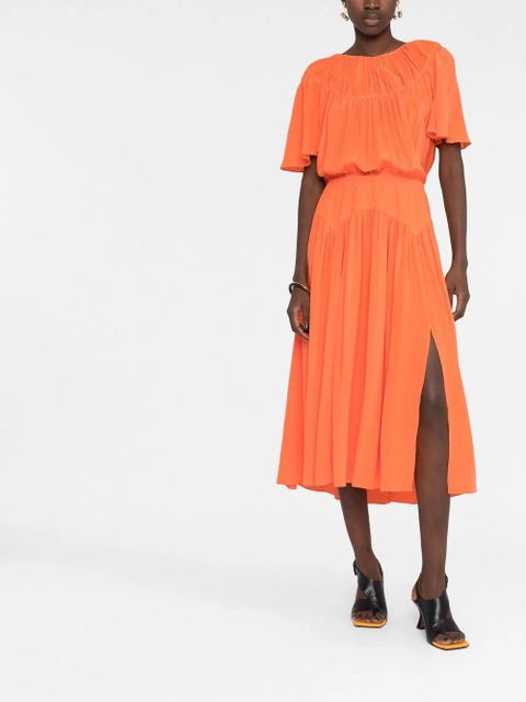 Marni gathered-detailing silk midi dress - Orange - zdjęcie produktu nr 2