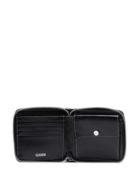 GANNI logo-embossed recycled-leather wallet - Black