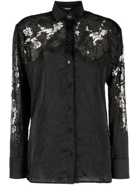 Versace sheer-lace crinkled satin shirt - Black - zdjęcie produktu nr 1