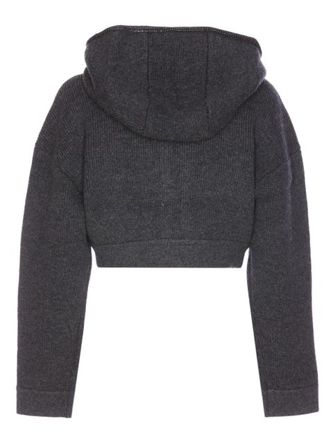 Self-Portrait knitted cropped hoodie - Grey