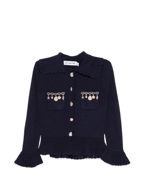 Self-Portrait charm-detail scalloped-trim cardigan - Blue - zdjęcie produktu nr 1