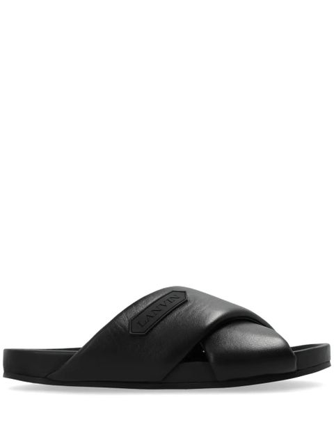 Lanvin logo-appliqué crossover leather slides - Black - zdjęcie produktu nr 1
