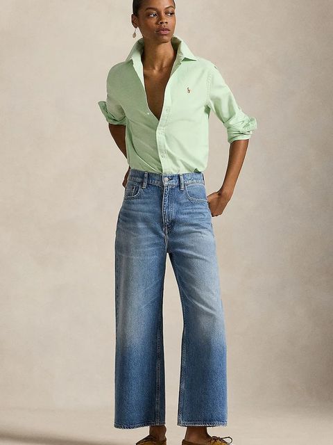 Polo Ralph Lauren koszula bawełniana damska kolor turkusowy relaxed z kołnierzykiem klasycznym 211970736