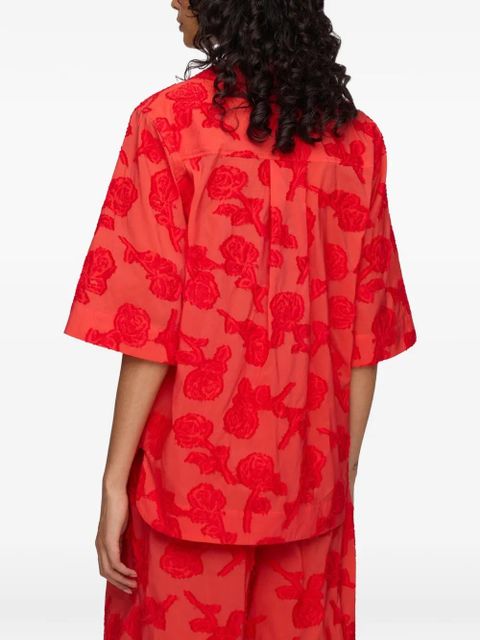 GANNI fil-coupé floral-pattern shirt - Red