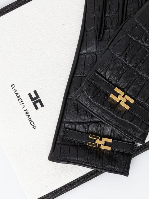 Elisabetta Franchi rękawiczki skórzane damskie kolor czarny GU05R56E2