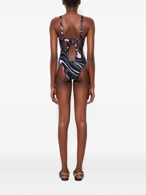 PUCCI Marmo-print square-neck swimsuit - Black
