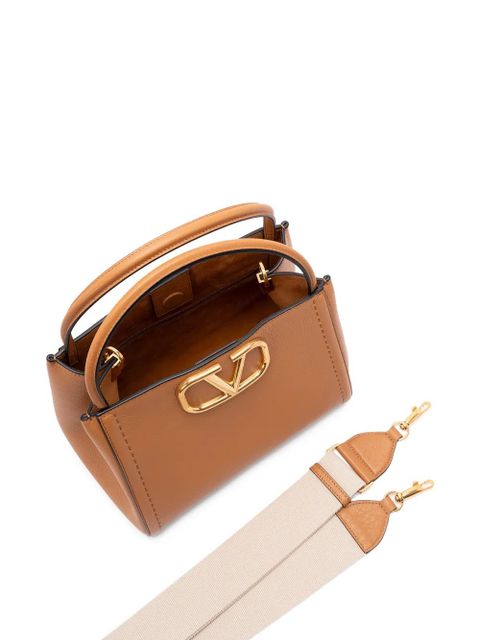 Valentino Garavani logo-plaque top-handle tote bag - Brown