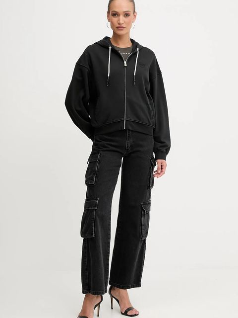 Pinko bluza bawełniana damska kolor czarny z kapturem gładka 105509 A2RB - zdjęcie produktu nr 2