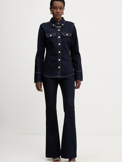 Retrofete koszula jeansowa Jorun damska kolor granatowy slim z kołnierzykiem klasycznym R-FW25-11811-11