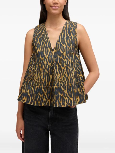 GANNI V-neck animal-print top - Brown