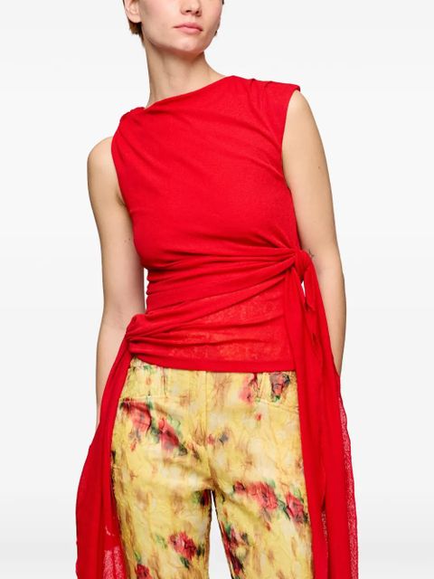 GANNI knot-detail asymmetric tank top - Red