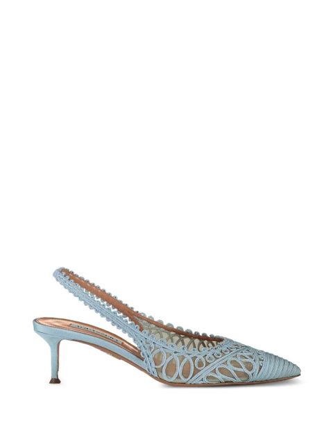 Aquazzura Kahlo crochet-knit slingback pumps - Blue - zdjęcie produktu nr 1