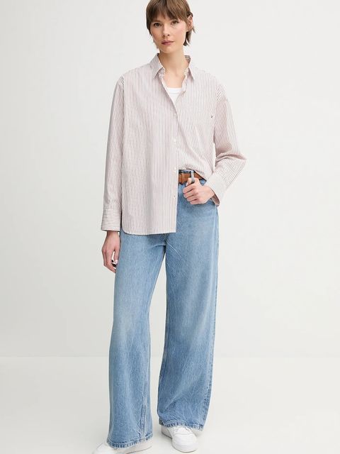 Tommy Hilfiger koszula bawełniana damska kolor bordowy regular z kołnierzykiem klasycznym - zdjęcie produktu nr 2