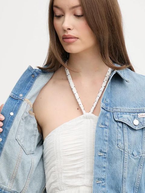 Calvin Klein Jeans kurtka jeansowa kolor niebieski przejściowa J20J225184
