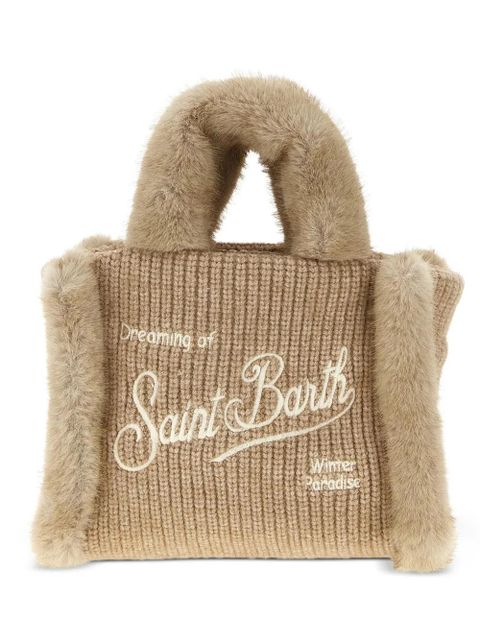MC2 Saint Barth shearling-trim logo-detail mini tote bag - Neutrals - zdjęcie produktu nr 1