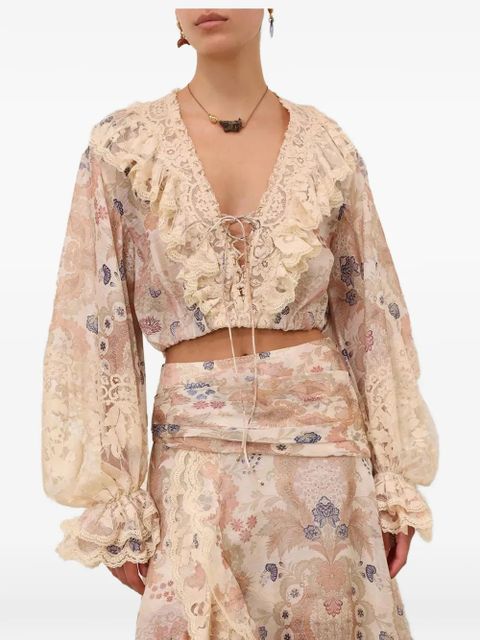 ZIMMERMANN Rebellion floral-print lace-up blouse - Neutrals