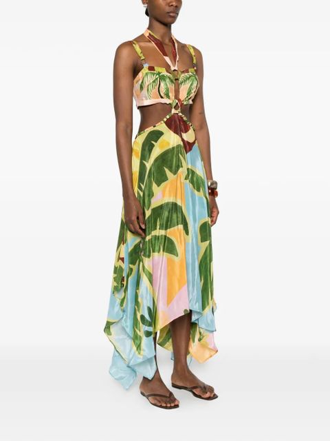 FARM Rio tropical-print asymmetric midi dress - Green