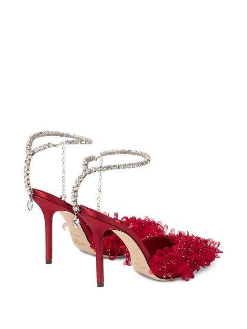 Jimmy Choo 100mm Saeda crystal-embellished floral pumps - Red