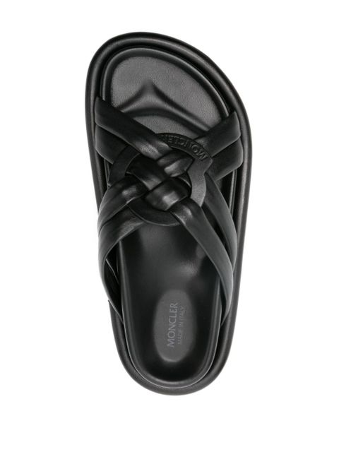 Moncler Bell crossover-strap leather slides - Black