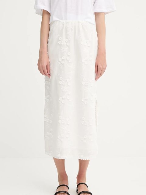 MUNTHE spódnica bawełniana URSA kolor biały midi prosta 255121025522 - zdjęcie produktu nr 1