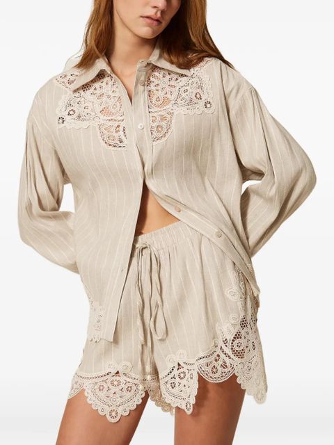 TWINSET lace-detail stripe shorts - Neutrals - zdjęcie produktu nr 2