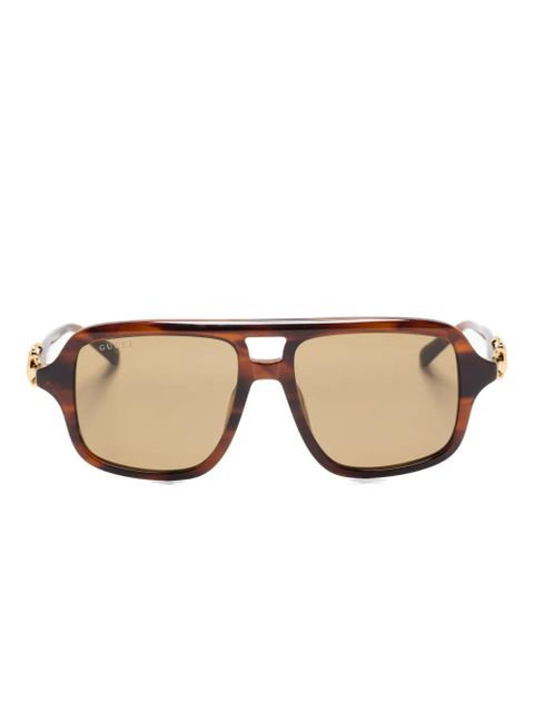 Gucci Eyewear pilot-frame horsebit-detail sunglasses - Brown - zdjęcie produktu nr 1