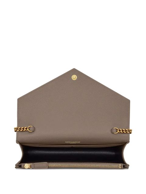 Saint Laurent Cassandre chevron logo-plaque cross body bag - Brown