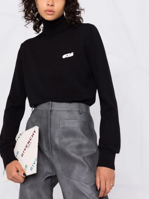 GCDS embroidered logo roll neck jumper - Black