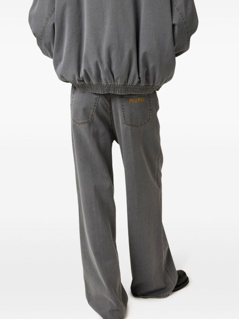 Miu Miu logo-embroidered wide-leg jeans - Grey