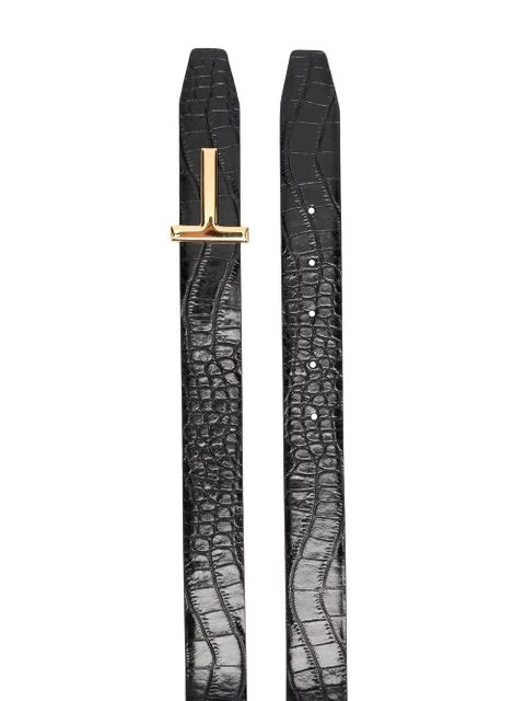 TOM FORD crocodile-embossed shiny leather belt - Black - zdjęcie produktu nr 2