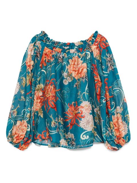 ALEMAIS floral-print off-shoulder blouse - Blue - zdjęcie produktu nr 1