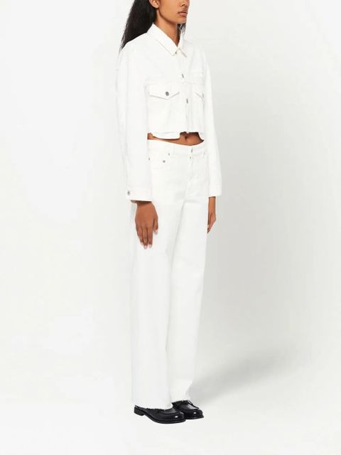Miu Miu embroidered-logo cropped denim jacket - White