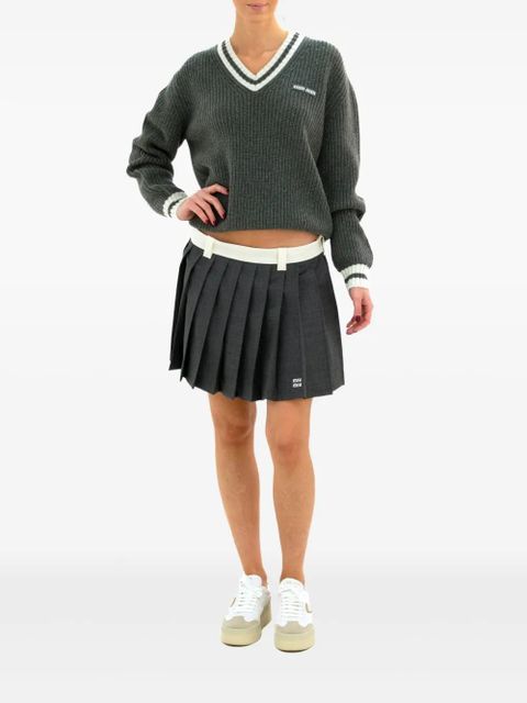 Miu Miu V-neck ribbed sweater - Grey - zdjęcie produktu nr 2