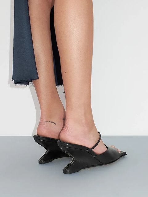 Miista klapki skórzane Egle damskie kolor czarny na koturnie MI_5668