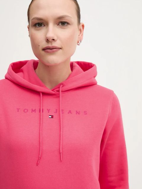 Tommy Jeans bluza damska kolor różowy z kapturem z aplikacją DW0DW20304