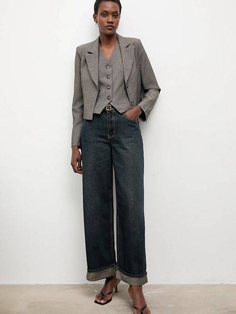 Answear.LAB kamizelka kolor szary jednorzędowa