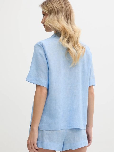 Dkny piżama lniana damska kolor niebieski YI90054