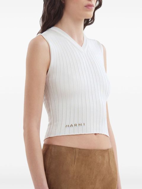 Marni logo-appliqué ribbed-knit vest - White