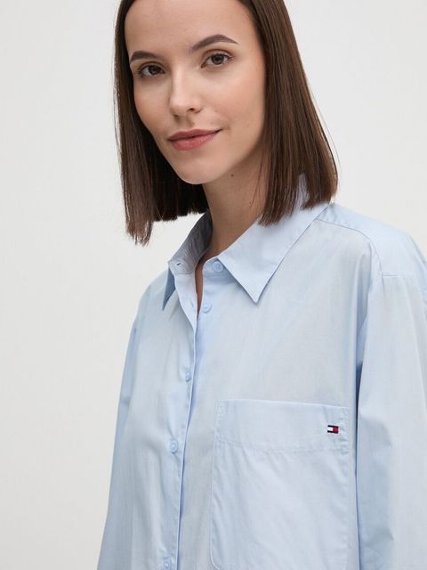 Tommy Hilfiger koszula bawełniana damska kolor niebieski regular z kołnierzykiem klasycznym