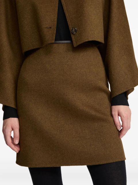 Yves Salomon leather-trimmed wool-cashmere blend mini skirt - Brown