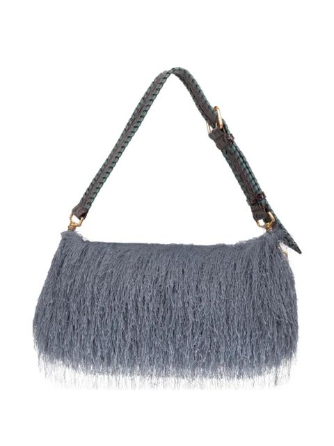 DRIES VAN NOTEN fringed leather shoulder bag - Grey
